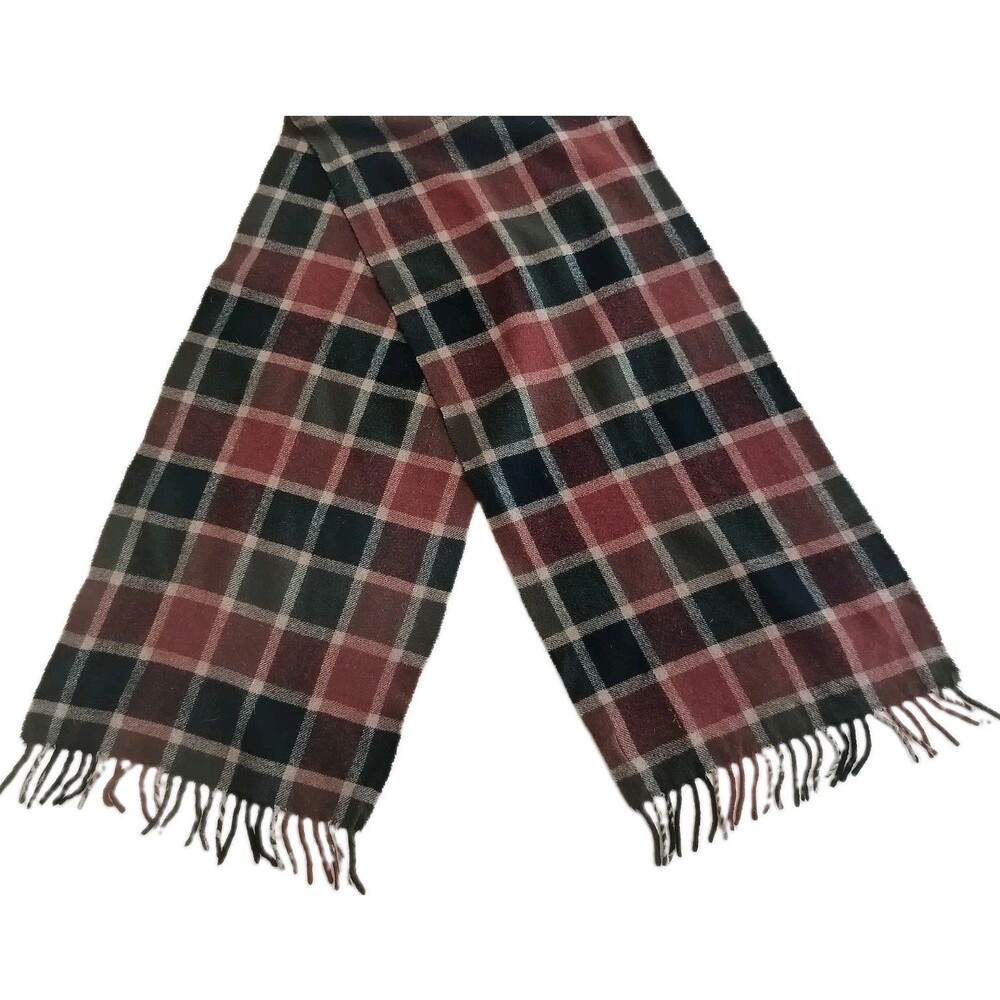 Vintage Pendleton Scarf 100% Virgin Wool Plaid Fringe Scarf Dark Colors 50”x11”